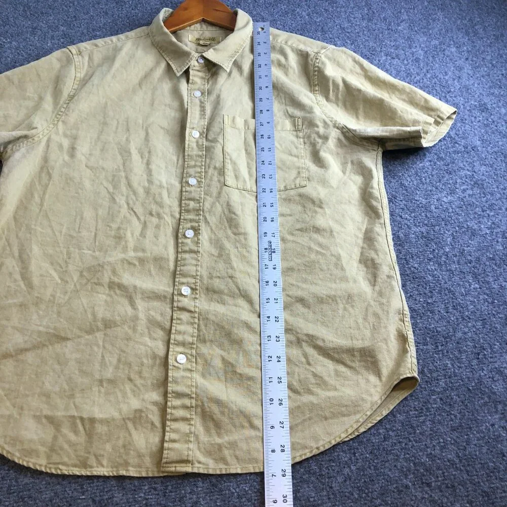 Madewell Shirt Mens Large Oatmeal Brown Linen Blend Short Sleeve Button - Picture 4 of 8